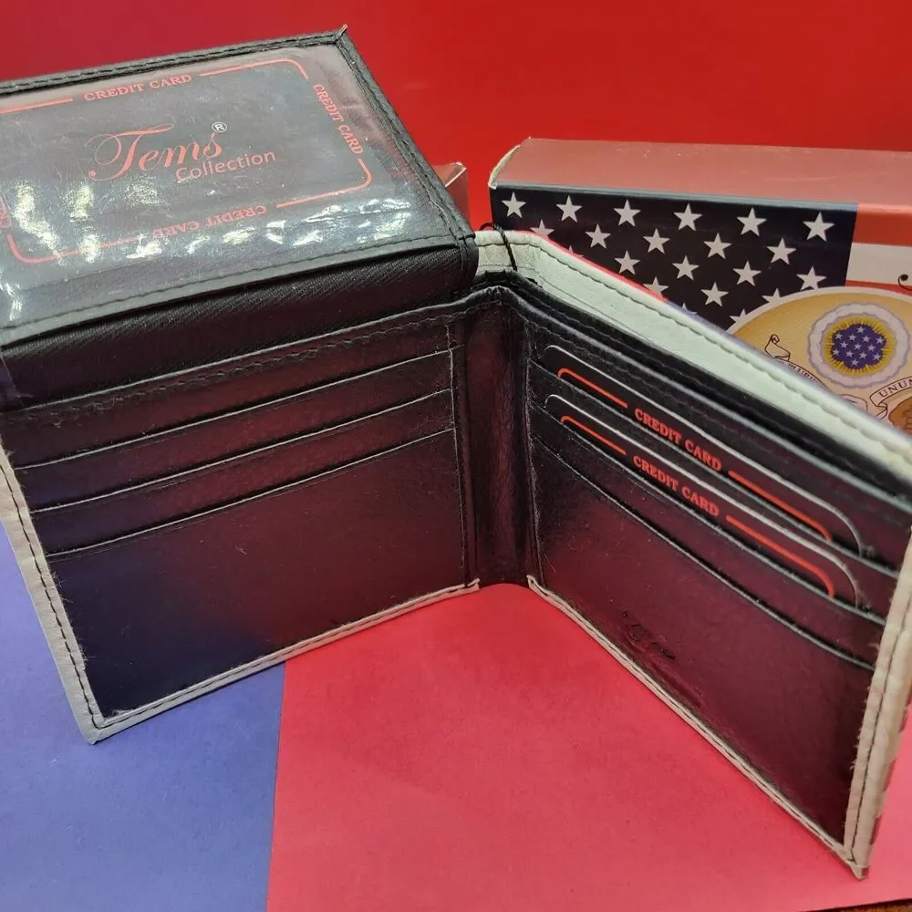 US Flag wallet with Logo Genuine PU Faux Leather Graphic Design Box Gift